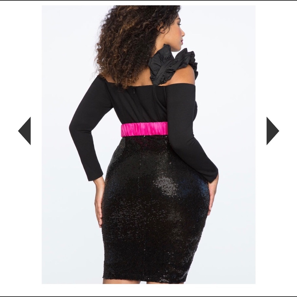 Ruffle sleeve, sequin skirt dress